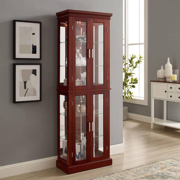 Unbranded 24 in. W x 12 in. D x 70 in. H Brown Linen Cabinet with Light and Mirrored Back Panel Display Cabinet Curio Cabinet