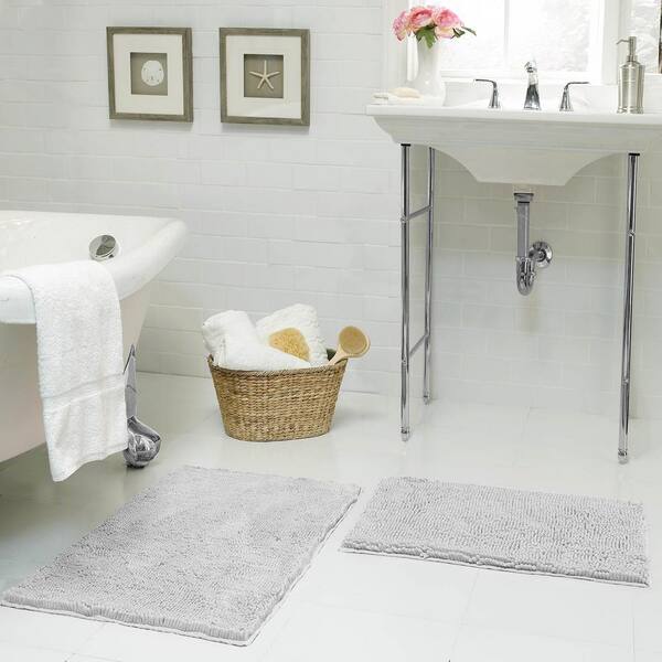 2 Pieces Loop Bath Mat Set Anti Slip Pedestal Water Absorbent Chenille Bathroom Toilet Rug Floor Mat Aqua