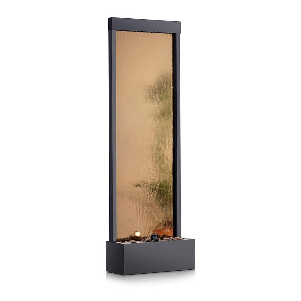 72" Metal Mirror Waterfall Fountain with Stones and Lights Bronze - Alpine Corporation