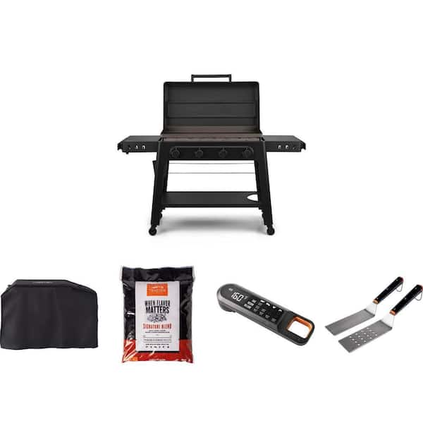 Irontop 4-Burner 36 in. Griddle with Cover, Spatula 2-Pack, Thermometer and Wood Pellets 20 lb Bag