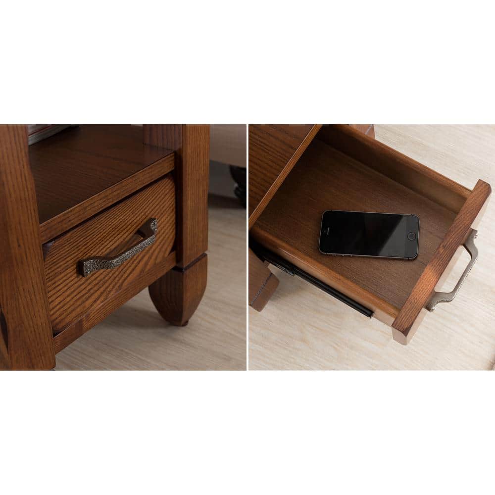 Rustic Oak and Slatestone Square Chairside End Table