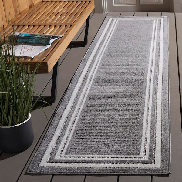 Cabana Gray/Ivory 2 ft. x 9 ft. Striped Border Indoor/Outdoor Runner Rug