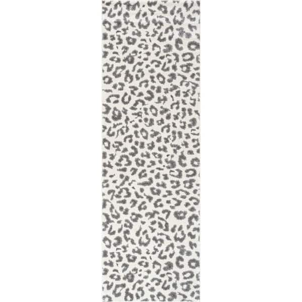 Sebastian Leopard Print Gray 2 ft. x 10 ft. Rectangle Indoor Runner Area Rug