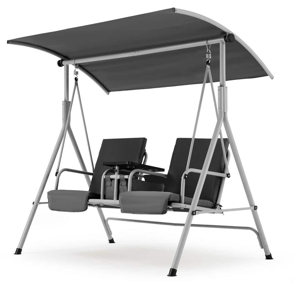 2-Person Outdoor Metal Patio Swing with Optional Canopy, Porch Swing with S