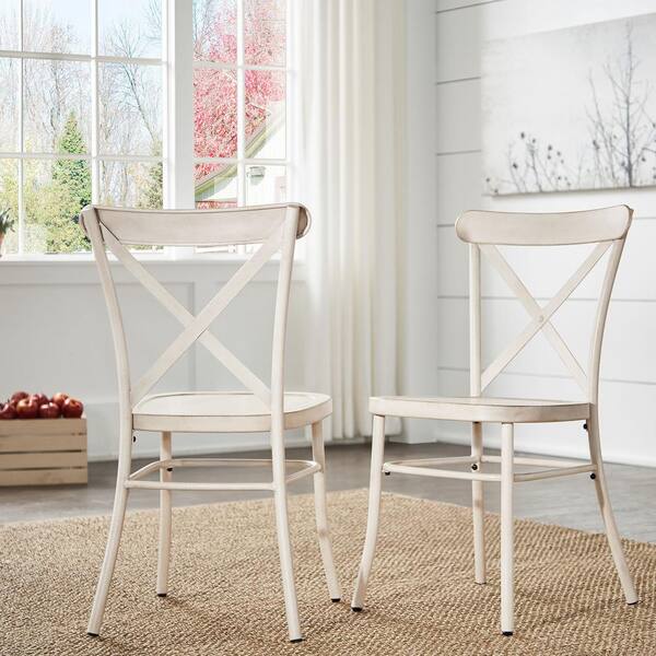 Homesullivan Antique White Finish Metal, Antique White Cross Back Dining Chairs
