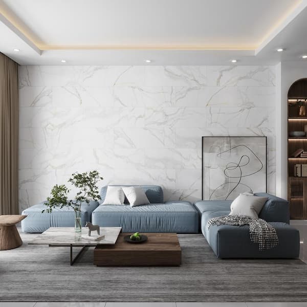 Strata 16 in. x 48 in. Matte Soft White Ceramic Large Format Wall and Floor Tile (15.5 sq ft/case)-3 Pack