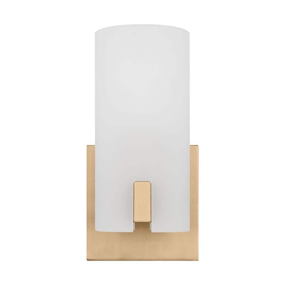 Satin Brass and Etched Glass Small Wall Sconce