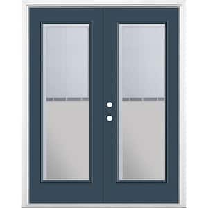 60 in. x 80 in. Night Tide Steel Prehung Right-Hand Inswing Mini Blind Patio Door with Brickmold