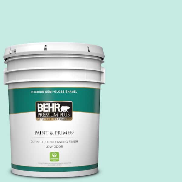 BEHR PREMIUM PLUS 5 gal. #P440-2 Clear Aqua Semi-Gloss Enamel Low Odor Interior Paint & Primer