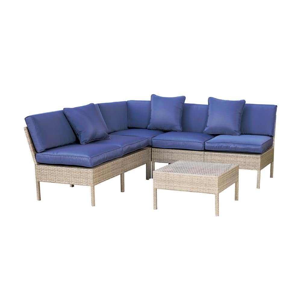 TOP HOME SPACE 6Piece Metal Outdoor Sectional Set with Blue Cushions