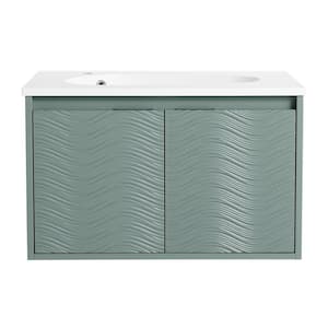 29.9 in. W x 18.2 in. D x 18.5 in. H Wall-Mounted Bath Vanity in Green with White Resin Vanity Top