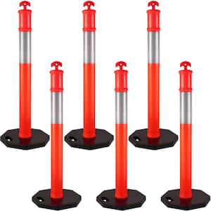 Traffic Delineator Posts 44 in. H PE Cones Post 10 in. Reflective Band, Delineators Post with Rubber Base (6-Pieces)