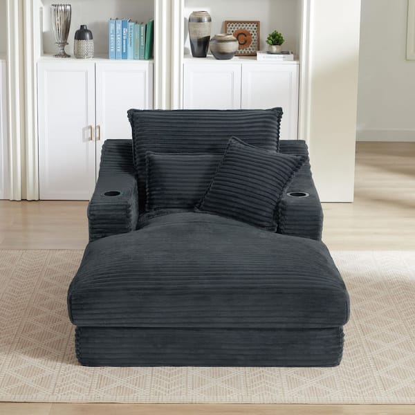 Compression Dark Gray Cotton Twin Size Sofa Bed, Lounge Chair with Double-Layer Cushion, Cup Holders and Side Pockets