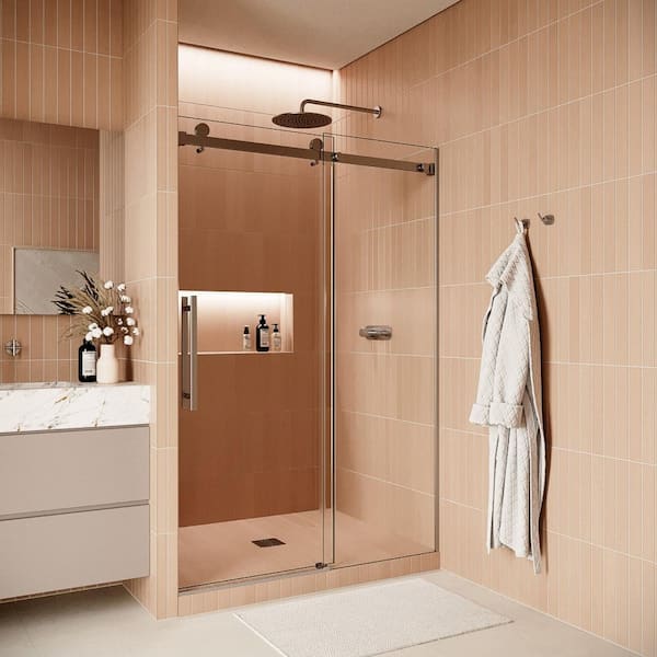 Streamline Elvo 48 in. W x 74 in. H Sliding Shower Door, CrystalTech Treated 5/16 in. Tempered Clear Glass,Polished Chrome Hardware