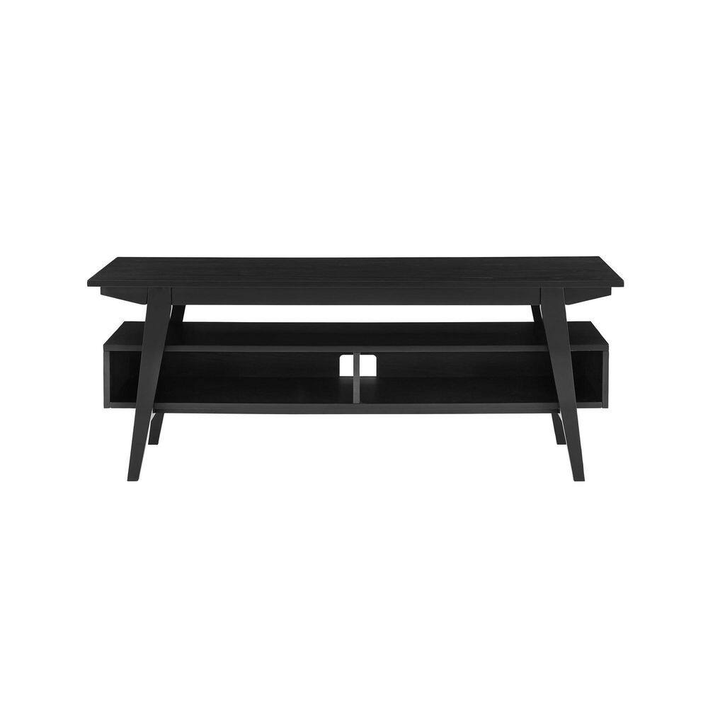 Black Solid Wood Japandi TV Stand with Open Shelving, 47 Inch