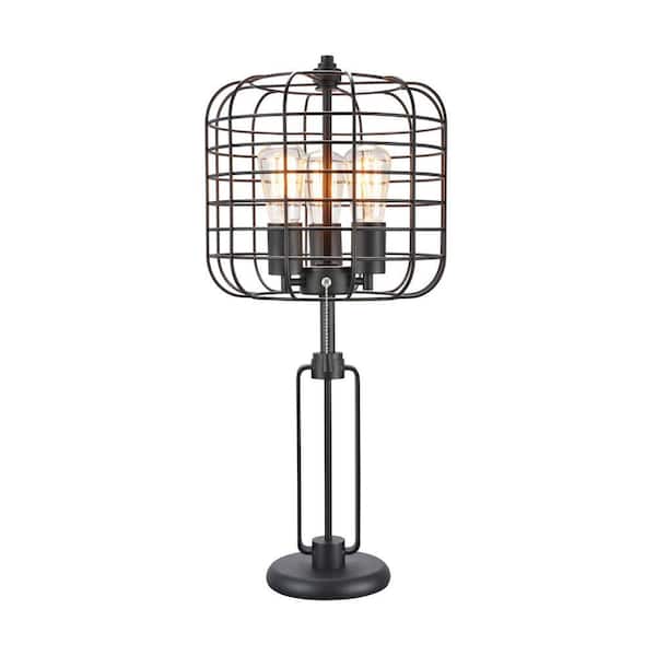 Jushua 26 in. H Black Industrial Wire Cage Table Lamp with Edison