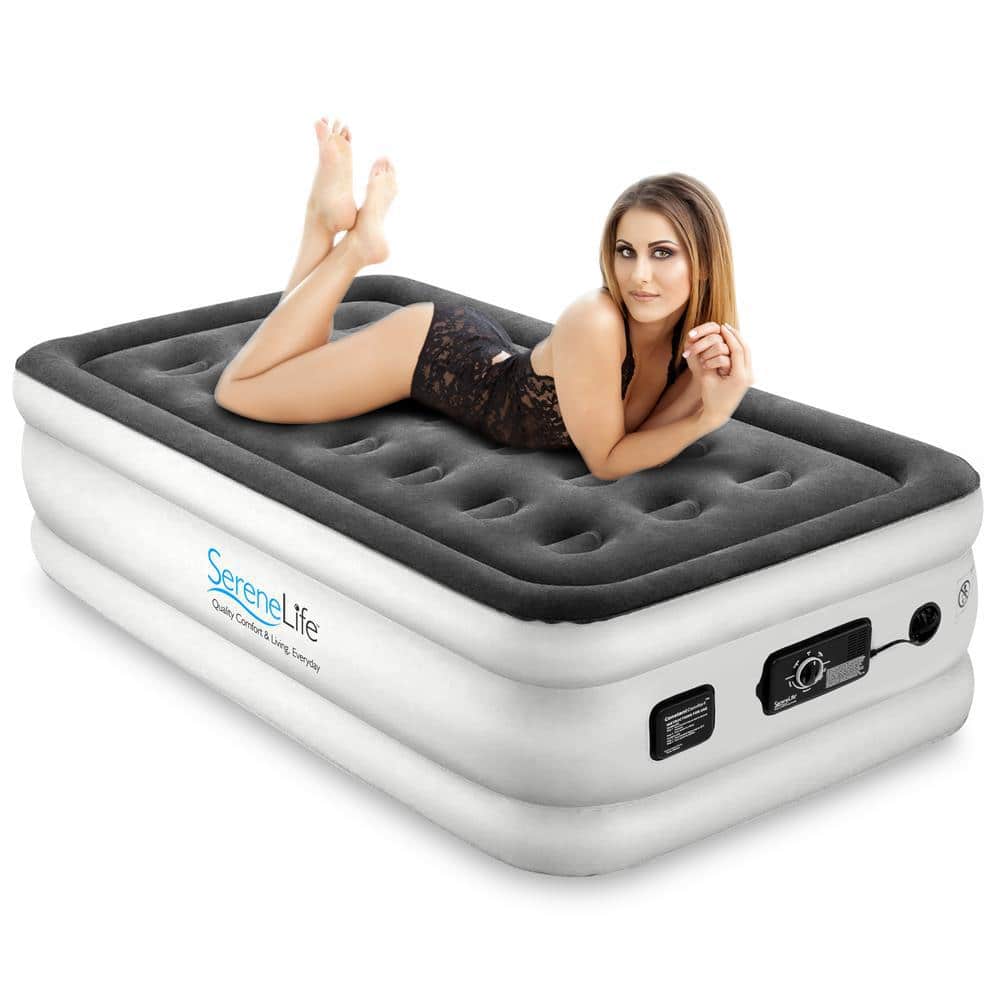 18'' Gray Twin Raised Air Mattress with Built-in Pump