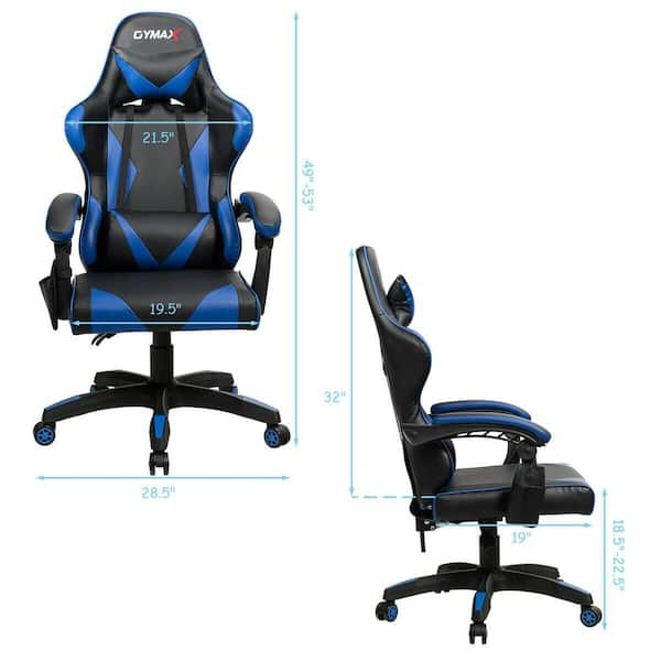 FORCLOVER Blue Leather Reclining Swivel Game Chair with Adjustable Arms and Lumbar Massage Cushion