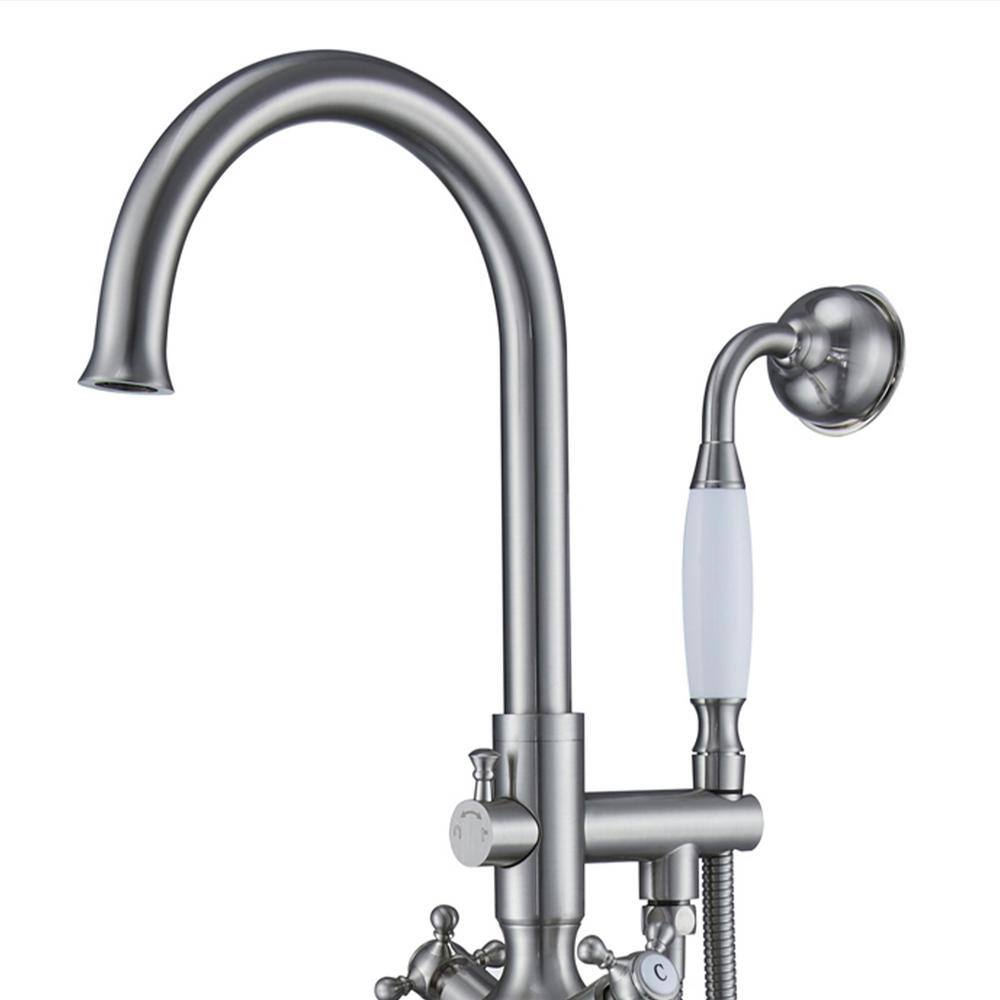 Brushed Nickel Freestanding Tub Filler with Handheld Shower