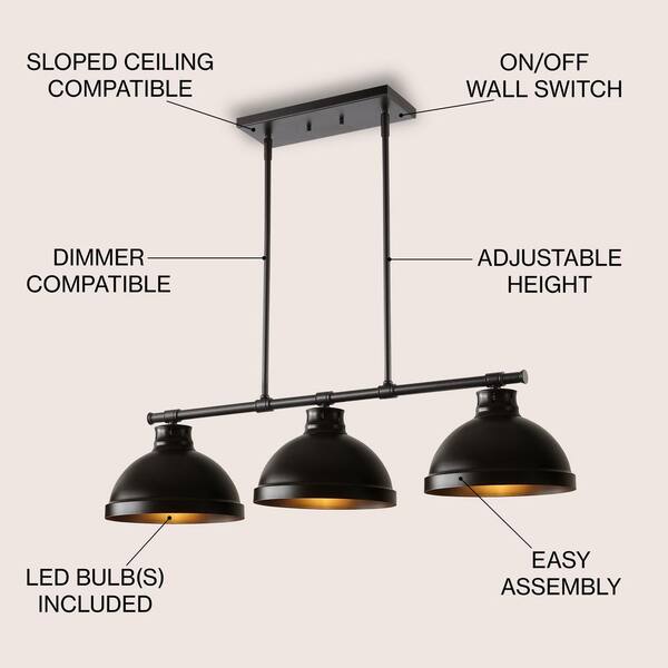 JONATHAN Y Asher 36 in. 3-Light Industrial Farmhouse Iron Linear