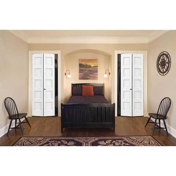 36 in. x 80 in. Conmore White Paint Smooth Hollow Core Molded Composite Interior Closet Bi-Fold Door