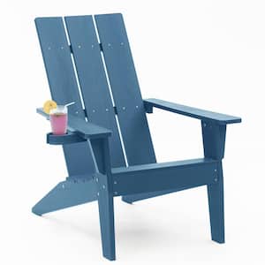 Oversize Modern Navy Plastic Outdoor Patio Adirondack Chair with Cup Holder