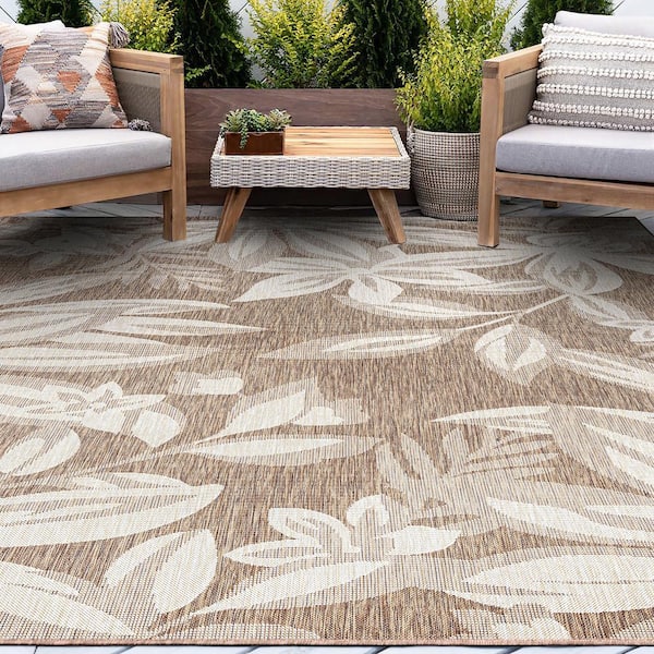 Eco Floral Brown 8 ft. x 10 ft. Indoor/Outdoor Area Rug