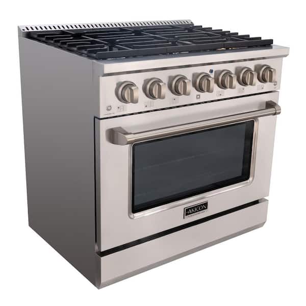 36 in. 6-Burner Freestanding Gas Range with 5.2 cu. ft. Oven, Convection Fan, Cast Iron Grates, in Stainless Steel