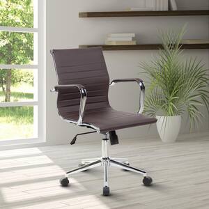 Brown Polyurethane Medium Back Executive Office Chair with Arms