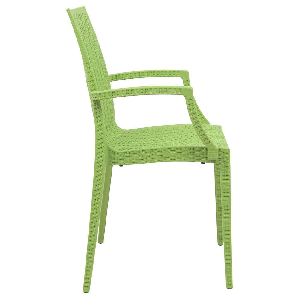 Green Polypropylene Weave Design Stackable Dining Arm Chair