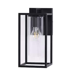 12.2 in. Black Hardwired Outdoor Wall Light Lantern Sconce with No Bulbs Included with Circle Clear Glass