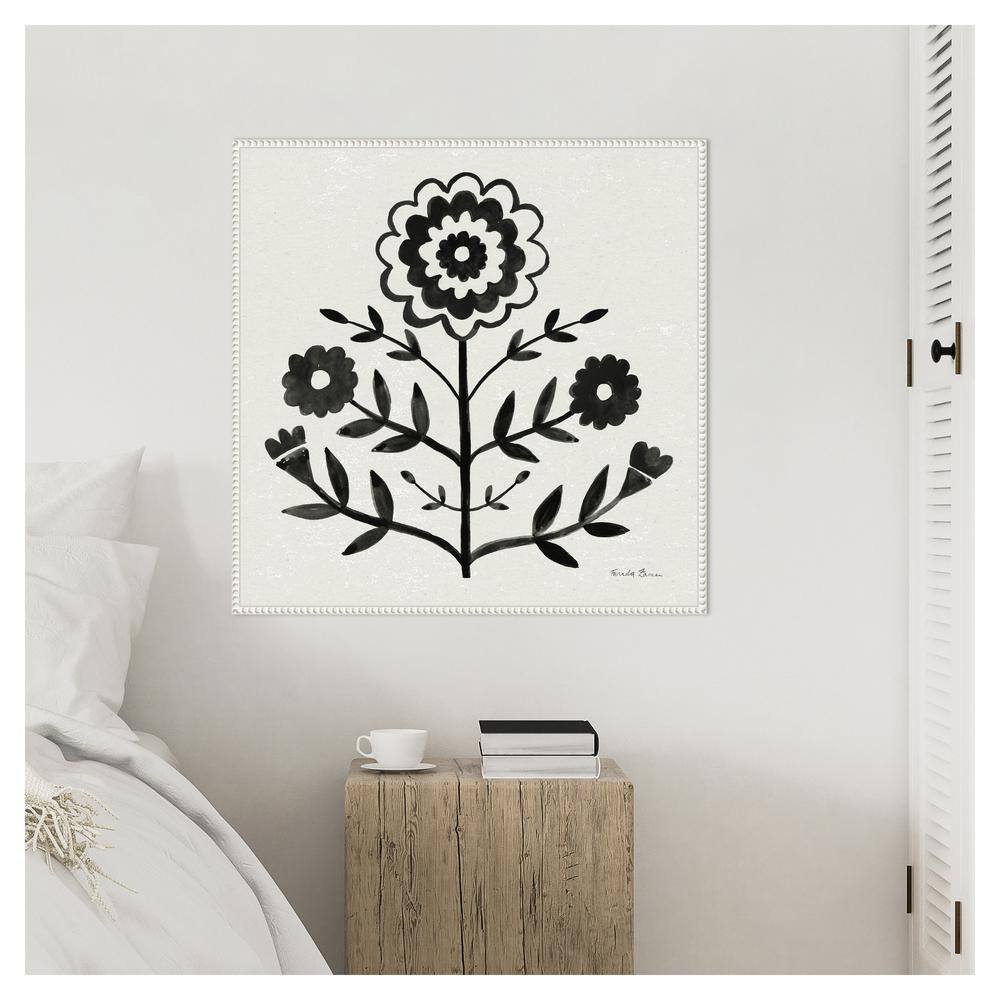 30"x30" Black and White Botanic-Inspired Framed Canvas Wall Art