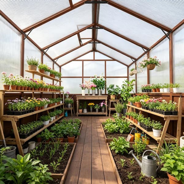 BIGLADE 8 ft. x 10 ft. Brown Wooden Frame Polycarbonate Outdoor