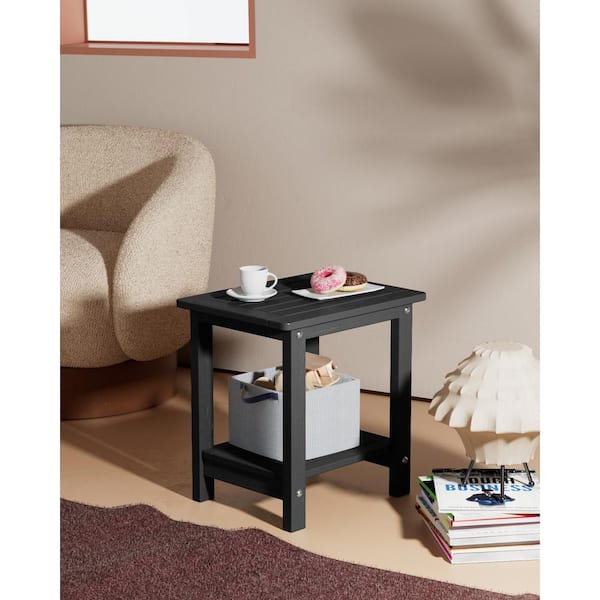 16.73 in. H Black Square Double Layer Plastic Adirondack Outdoor Patio Side Table