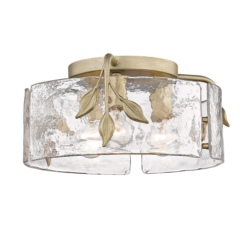 White Gold Glass Drum Flush Mount Light Fixture