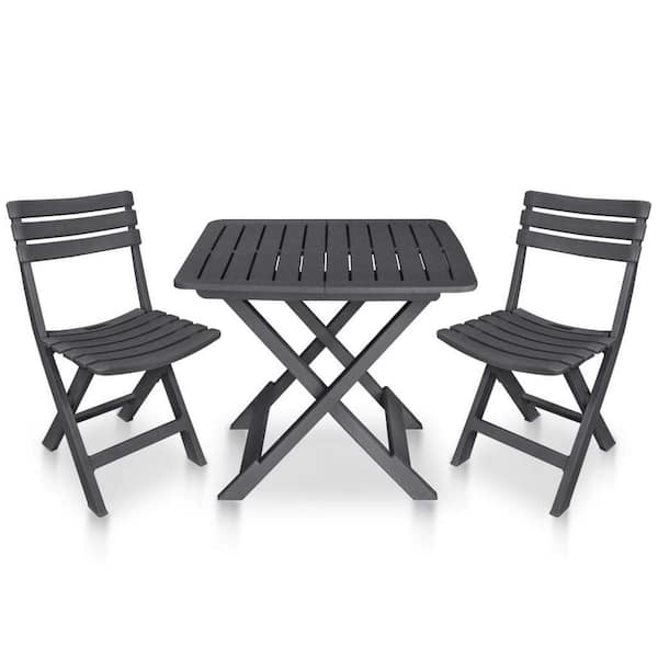 Unbranded 3-Piece Plastic Folding Outdoor Bistro Set in Dark Gray