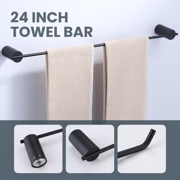 5-Piece Bath Hardware Set Accessory Included Towel Rack, Toilet Paper Holder and Towel Hooks in Matte Black