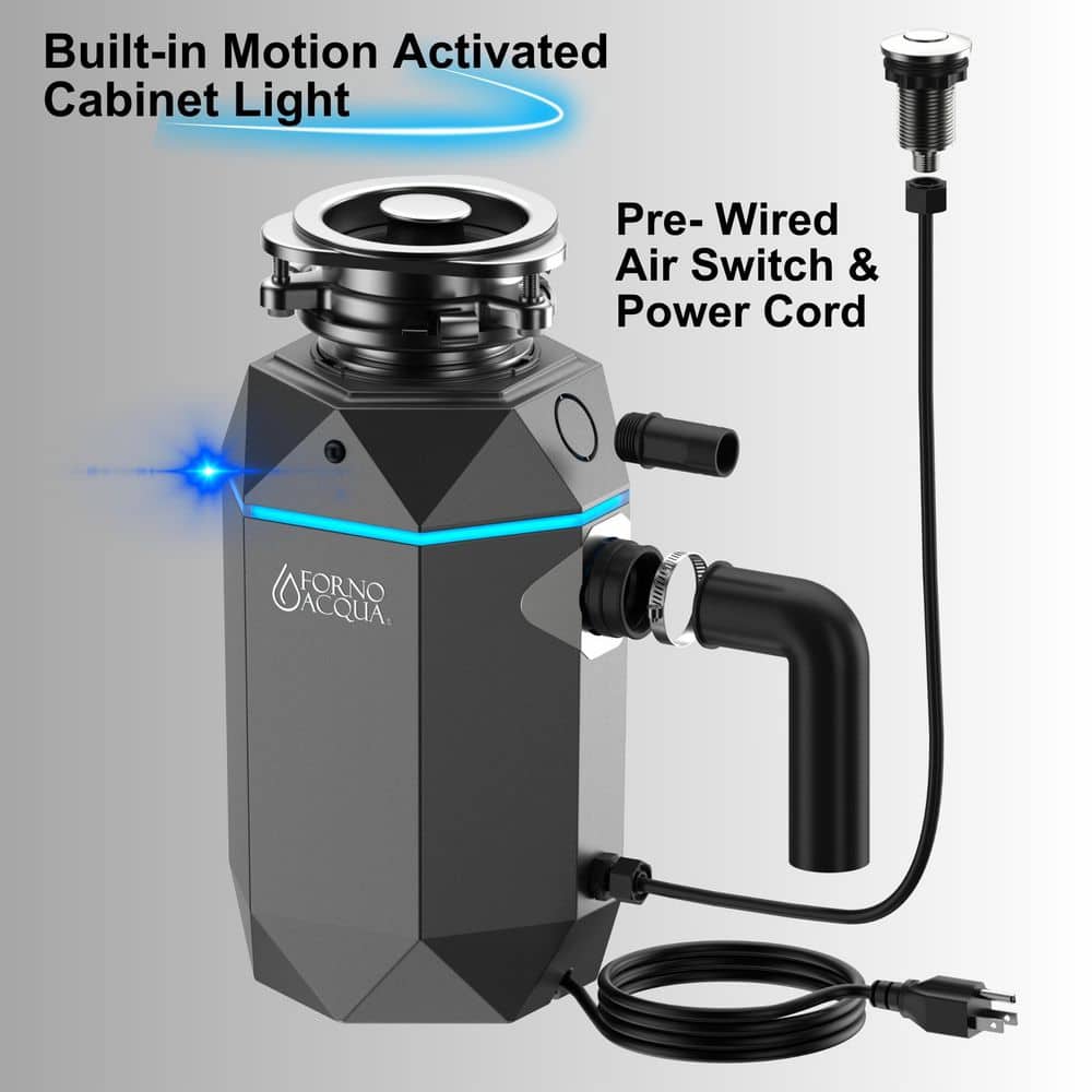 Bright Diamond Corded Black Onyx 1 HP Continuous Feed Super Quiet Garbage Disposal, Air Switch and LED Light