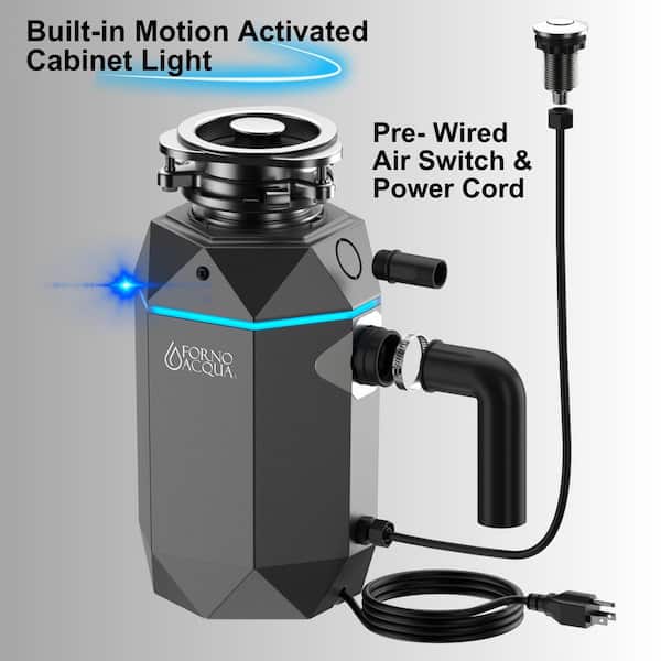 Bright Diamond Corded Black Onyx 1 HP Continuous Feed Super Quiet Garbage Disposal, Air Switch and LED Light