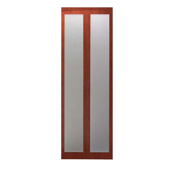 Impact Plus 24 in. x 80 in. Mir-Mel Mirror Solid Core Cherry MDF Full-Lite Interior Closet Wood Bi-Fold Door with Matching Trim