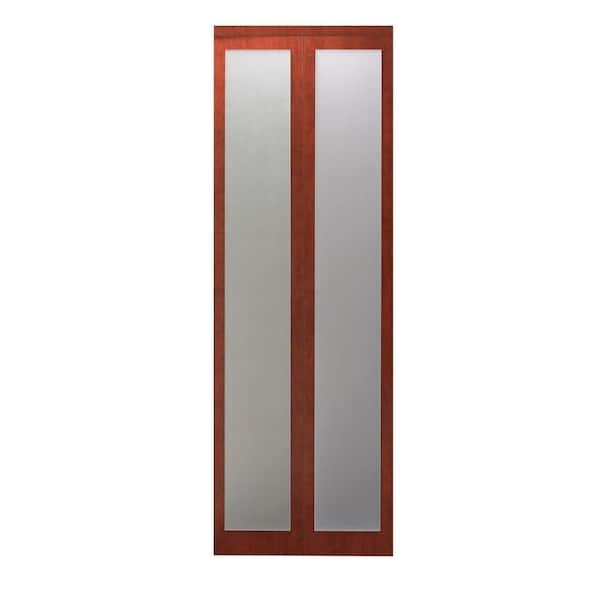 Impact Plus 30 in. x 80 in. Mir-Mel Mirror Solid Core Cherry MDF Full-Lite Interior Closet Wood Bi-Fold Door with Matching Trim