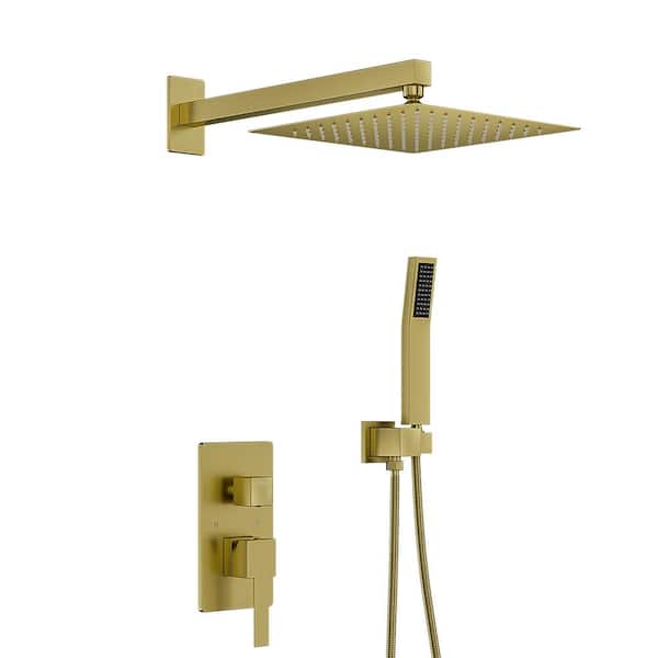 Aosspy Modern Single Handle 2 -Spray Shower Faucet 2.5 GPM with Pressure Balance and Handheld in Brushed Gold