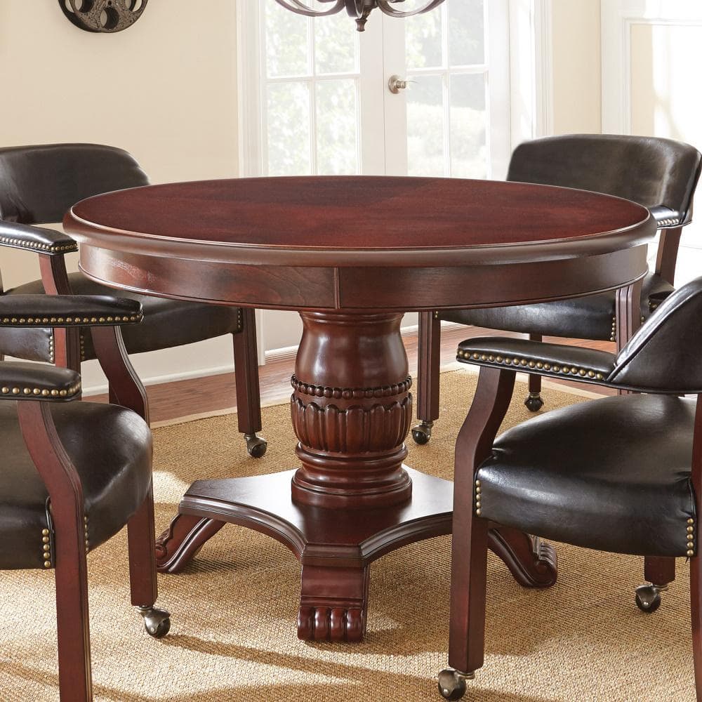 Tournament Cherry Finish Round Wood Poker Game Table