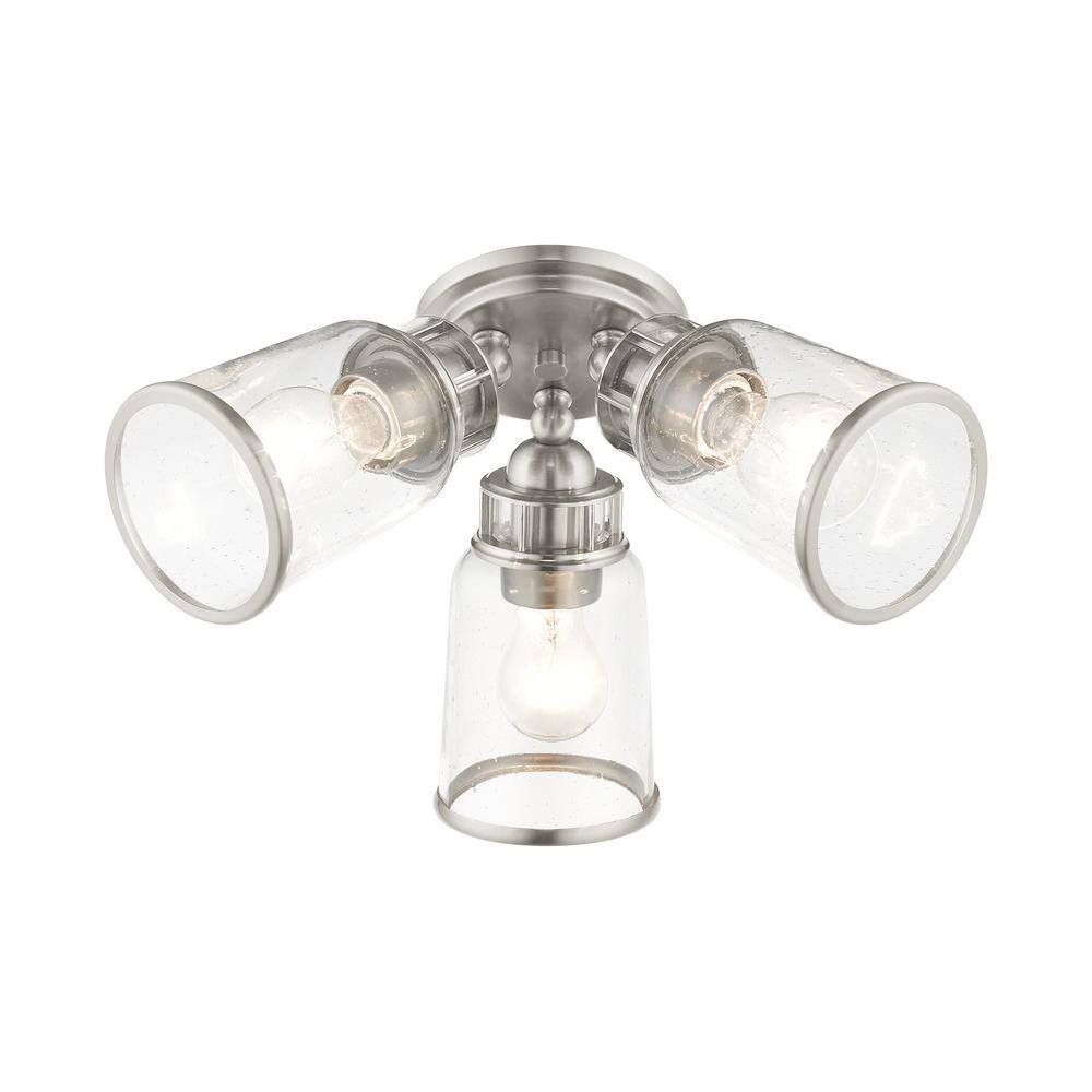 Brushed Nickel 3-Light Flush Mount with Clear Seeded Glass