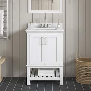Tupelo 24 in. W x 19 in. D x 34 in. H Single Sink Bath Vanity in White with White Engineered Stone Top