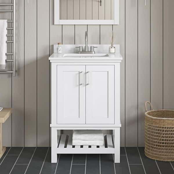 Home Decorators Collection Tupelo 24 in. W x 19 in. D x 34 in. H Single Sink Bath Vanity in White with White Engineered Stone Top