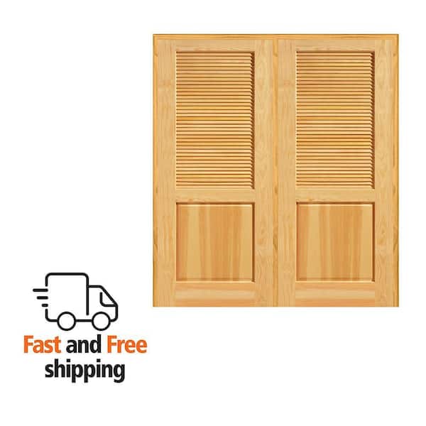 MMI DOOR 72 in. x 80 in. Half Louver 1-Panel Unfinished Pine Wood