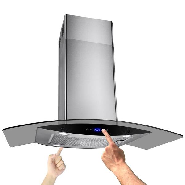 AKDY 36 in. Convertible Kitchen Island Mount Range Hood in Stainless Steel with Tempered Glass and Dual Touch Controls