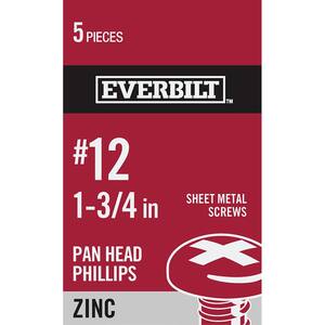 #12 1-3/4 in. Phillips Pan-Head Sheet Metal Screws (5-Pack)