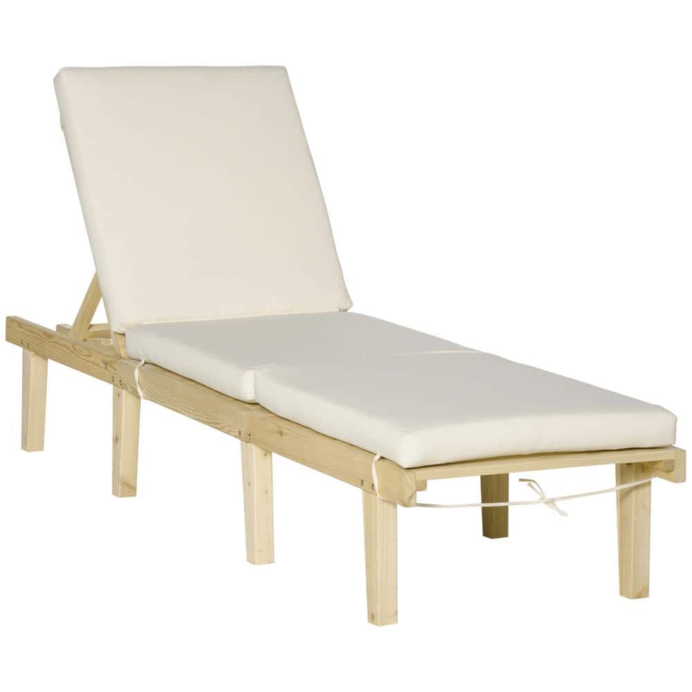 Natural Wood Chaise Lounge Chair, Patio Recliner with 4-Position Adjustable